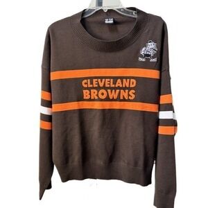 Cleveland Browns Sweater Men's Unisex Size Large Brown Stripe Crew‎ Neck NFL